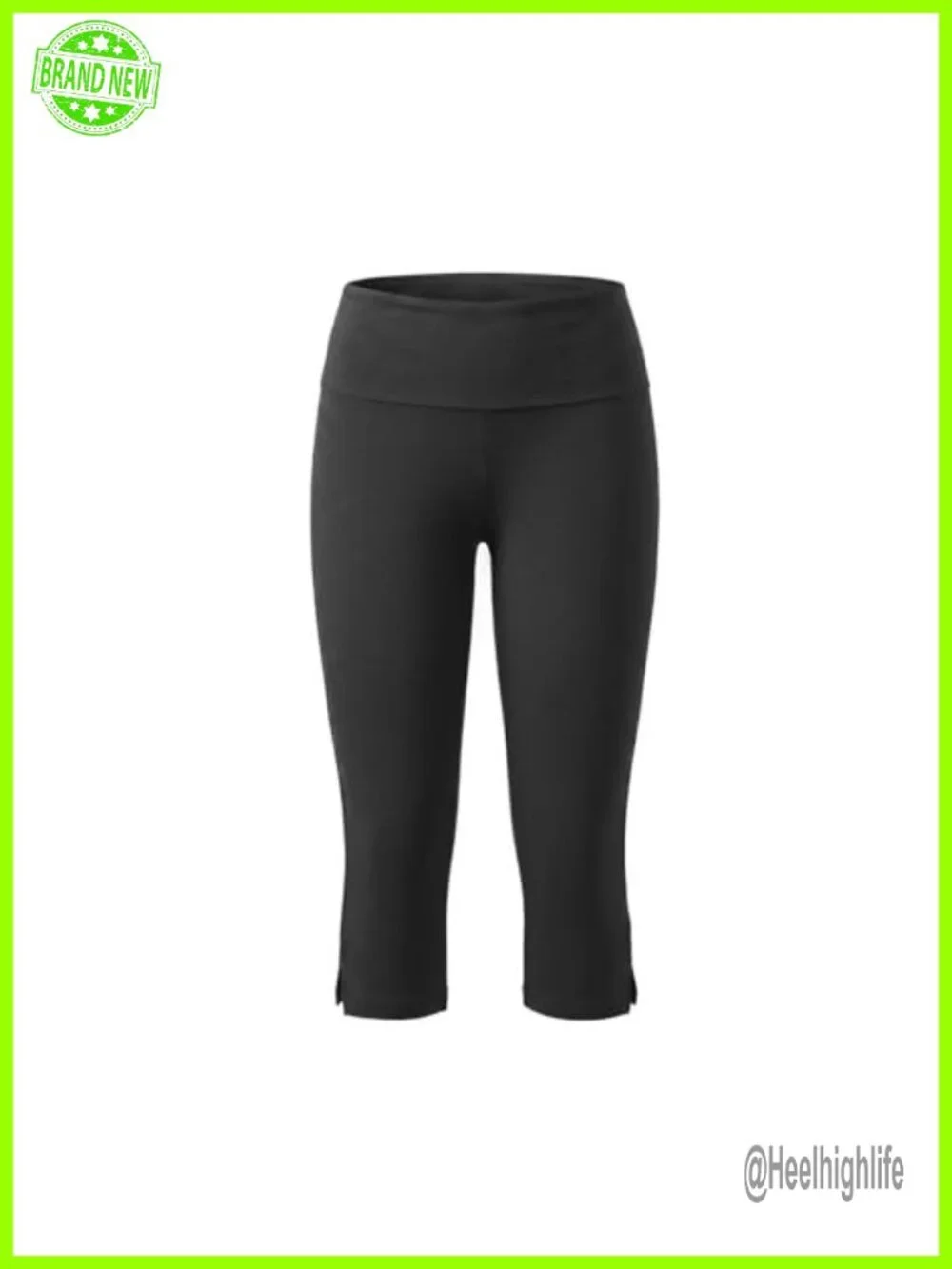 Y2K Capri Leggings High Waist Fold Over Side Slit Stretch Lounge Yoga